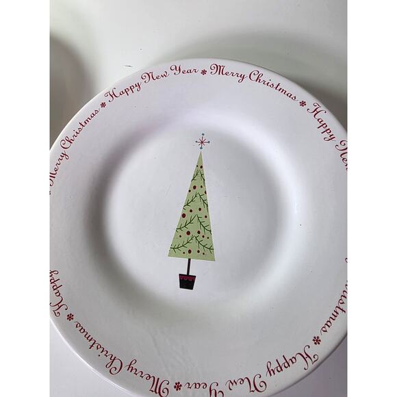 WORLD MARKET Christmas Tree Red Border 8.5" Salad Dessert Plates Set of 4 - Picture 4 of 8